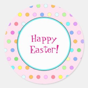 Customisable Pink Happy Easter Pastel Polka Dots Classic Round Sticker