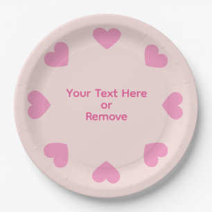 Customisable Pink Heart Paper Plates
