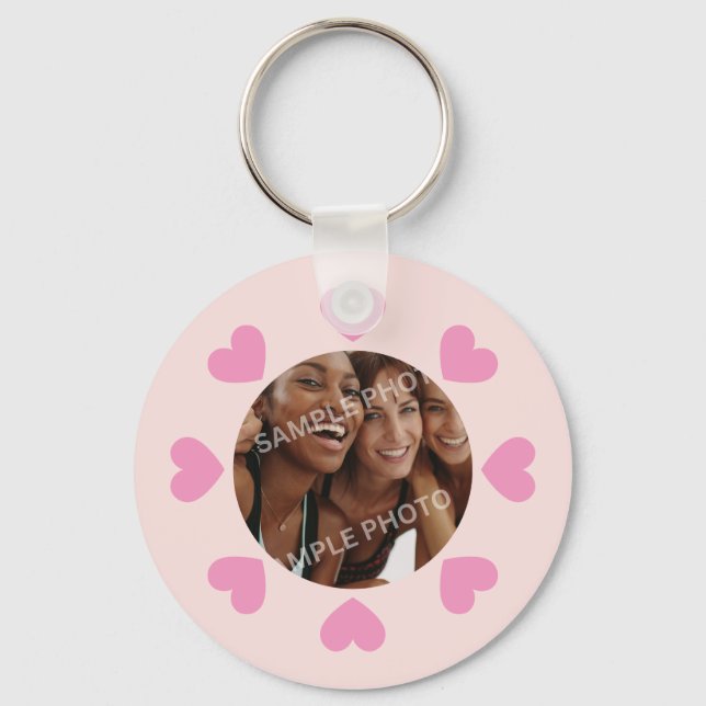 Customisable Pink Heart Photo Key Ring (Front)