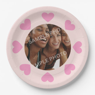 Customisable Pink Heart Photo Paper Plates