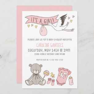 Customisable Pink It's a Girl Baby Shower Invitation