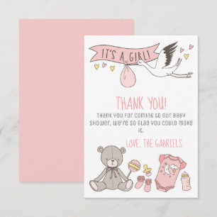 Customisable Pink It's a Girl Baby Shower Thank You Card