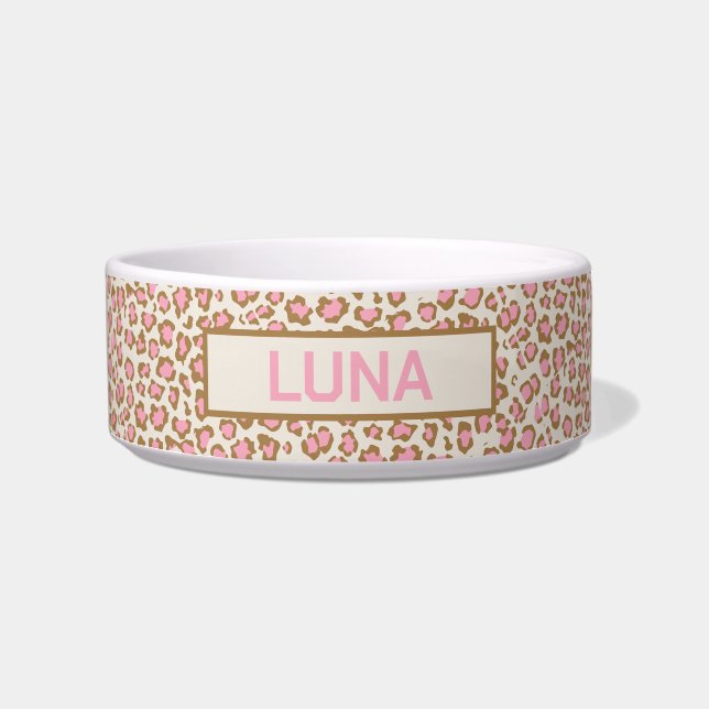 Customisable Pink Leopard Print Pet Bowl (Front)
