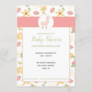 Customisable Pink Little Llama Baby Shower Invite
