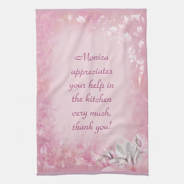 (Customisable) Pink Magnolia Tea Towel (Vertical)
