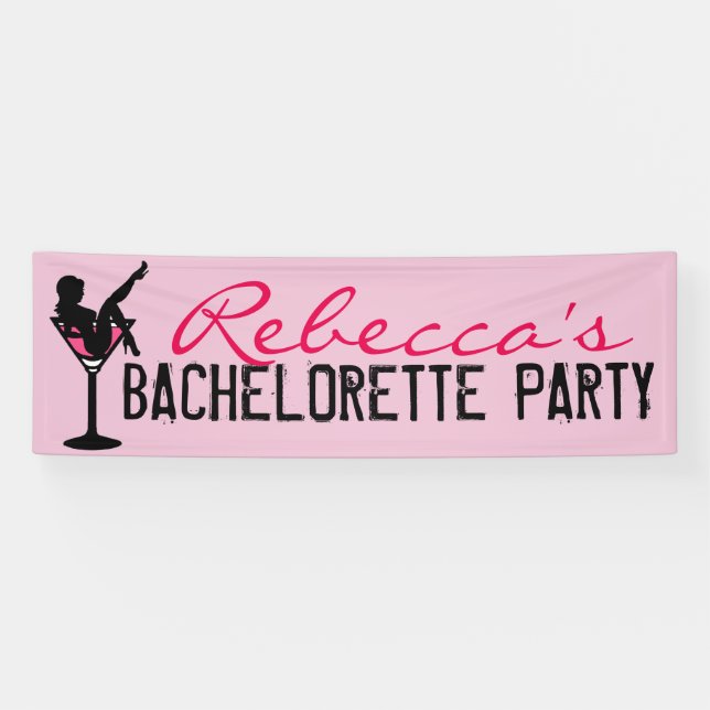 Customisable pink martini girl bachelorette banner (Horizontal)