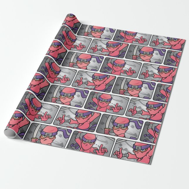 Customisable Pink Ninja Wrapping Paper (Unrolled)