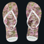 Customisable Pink & Pale Green Floral Hydrangea Flip Flops<br><div class="desc">Customisable Pink & Pale Green Floral Hydrangea Flip Flops perfect for a boho chic or casual garden wedding. Add your name. Makes a great bridal party gift.</div>