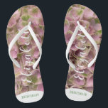 Customisable Pink & Pale Green Floral Hydrangea Flip Flops<br><div class="desc">Customisable Pink & Pale Green Floral Hydrangea Flip Flops perfect for a boho chic or casual garden wedding. Add your name. Makes a great bridal party gift.</div>