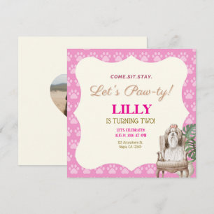 Customisable Pink Paw Dog Birthday Party Invitation