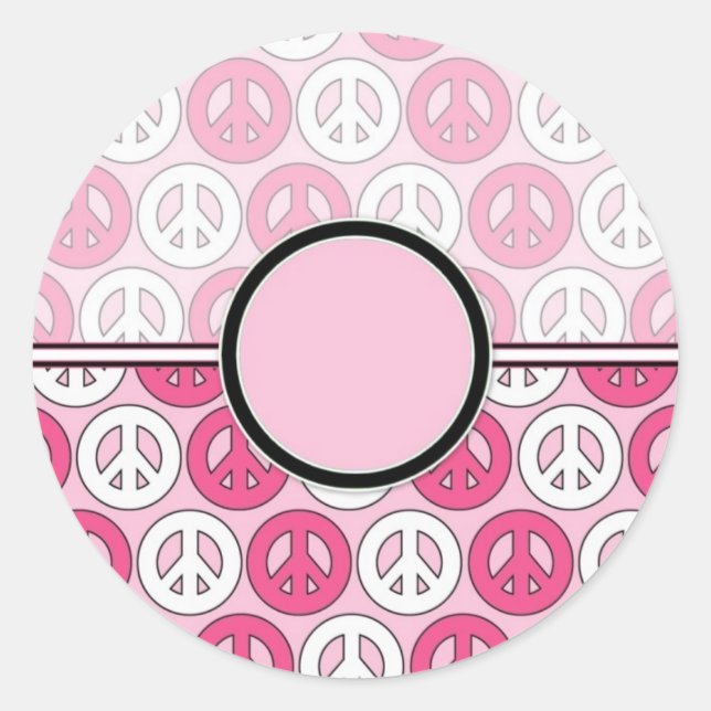 Customisable Pink Peace Symbol Card (2) Classic Round Sticker (Front)