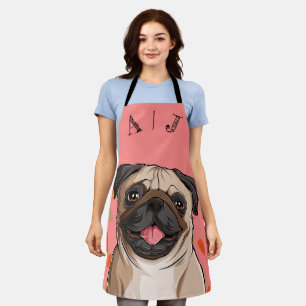 Customisable Pink Pug Dog Monogram Apron