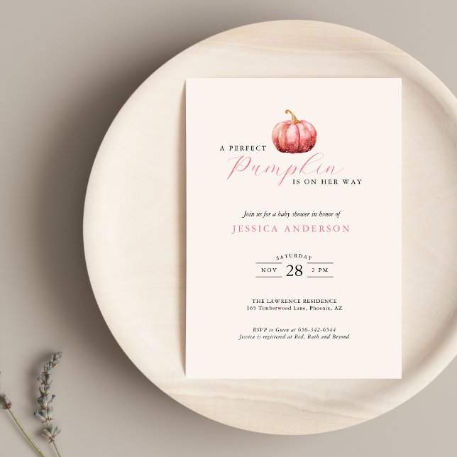 Customisable Pink Pumpkin Baby Shower Invitation (Pink Pumpkin Baby Shower Invitation)