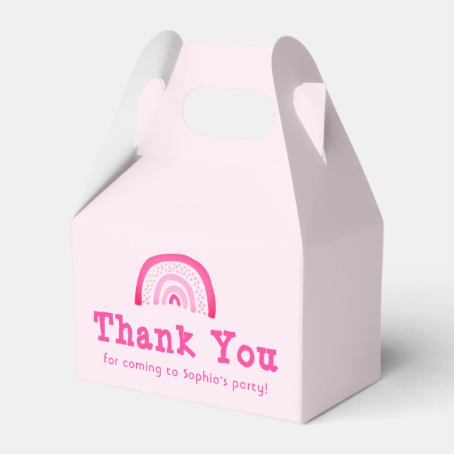 Customisable Pink Rainbow Thank You Birthday Party Favour Box (Front Side)