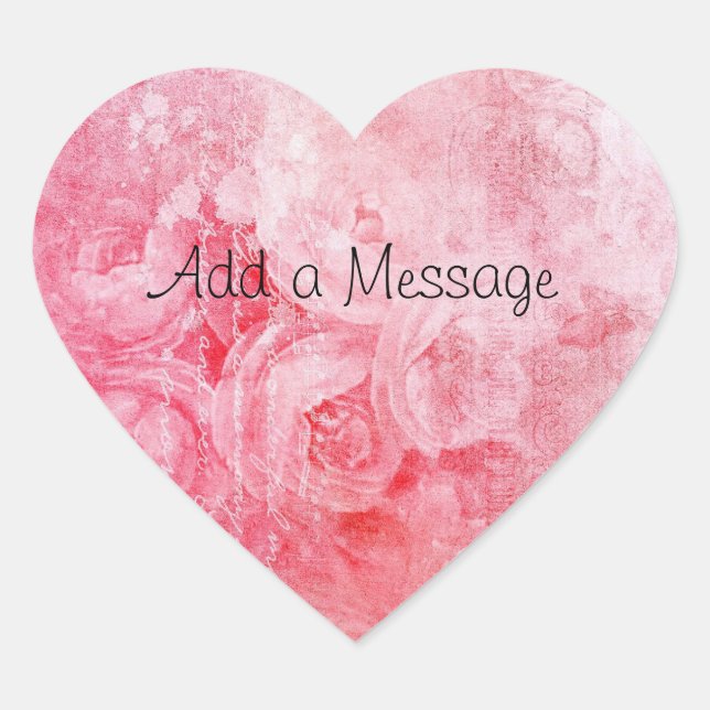 Customisable Pink Rose Heart Shaped Sticker (Front)