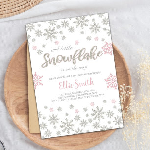 Customisable Pink Silver Winter Baby Shower Invitation