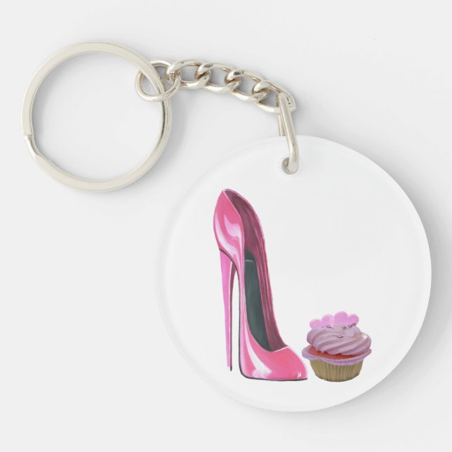 Customisable Pink Stiletto and Cupcake Key chain (Front)