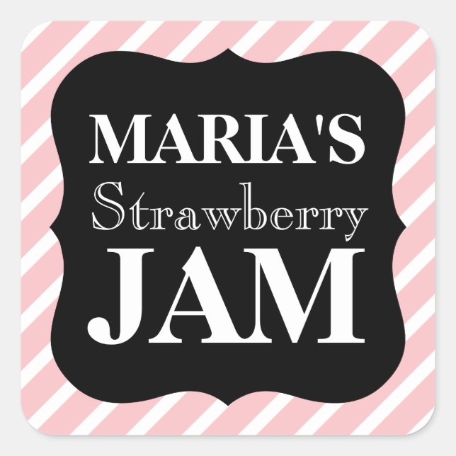 Customisable Pink Striped Homemade Jam Jar Label (Front)