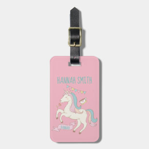 Customisable Pink Unicorn Luggage Label