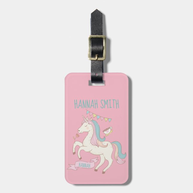 Customisable Pink Unicorn Luggage Label (Front Vertical)