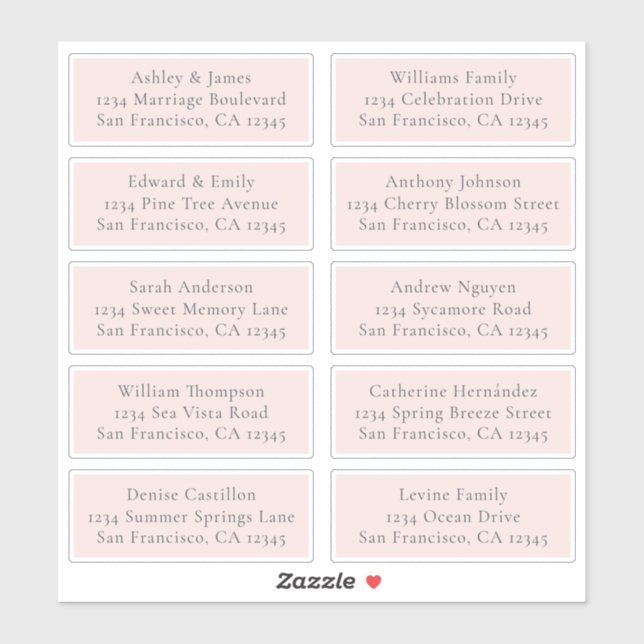 Customisable Pink Wedding Guest Address Labels (Sheet)