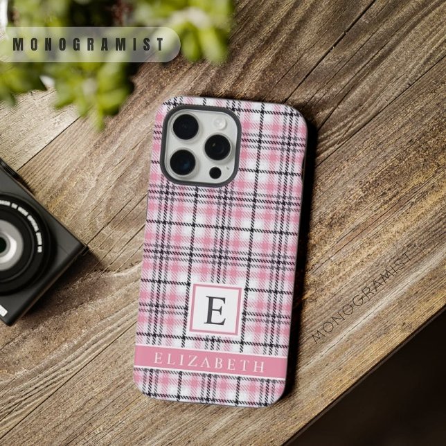 Customisable Pink White Black Chequered Pattern iPhone Case (Customizable Pink White Black Checkered Pattern iPhone Case)