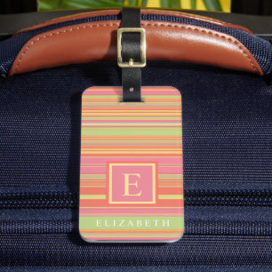 Customisable Pink  Yellow Red Green Striped Lines Luggage Tag