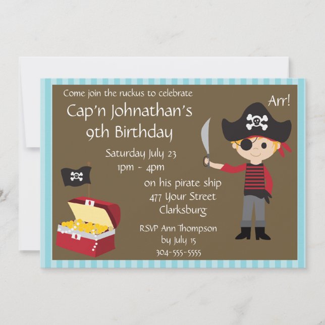 Customisable Pirate Boy Birthday Party Invitation (Front)