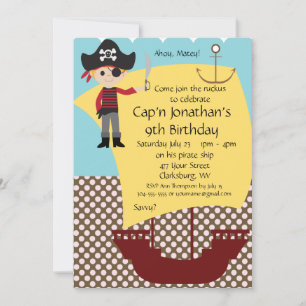 Customisable Pirate Ship Birthday Party Invitation