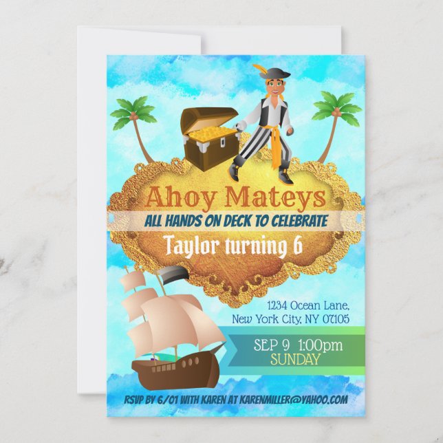 Customisable Pirates Birthday Invitations (Front)
