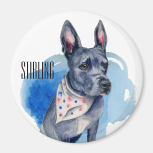 Customisable Pit Bull Dog Blue Watercolor Magnet