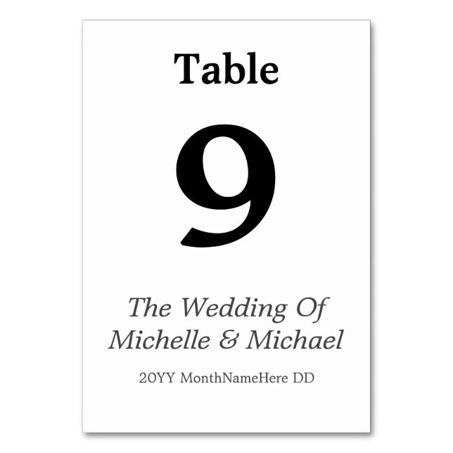 Customisable & Plain Table Number Card (Front)