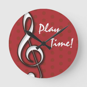 Customisable Play Time Red Treble Clef Clock
