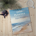 Customisable Poetic Ocean Scene Painting Planner<br><div class="desc">Painting of an ocean scene with a couple walking along the shore on the front. More of the ocean painting decorates the back along with a verse from a John Masefield poem, “I must go down to the seas again.” Think of your beach life and beach dreams whenever you use...</div>