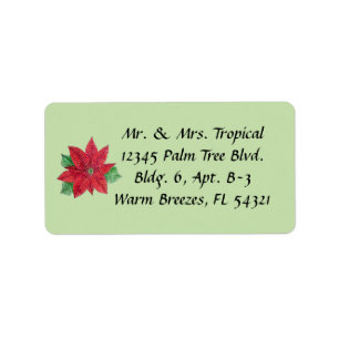 Customisable Poinsettia Address Labels - Mint