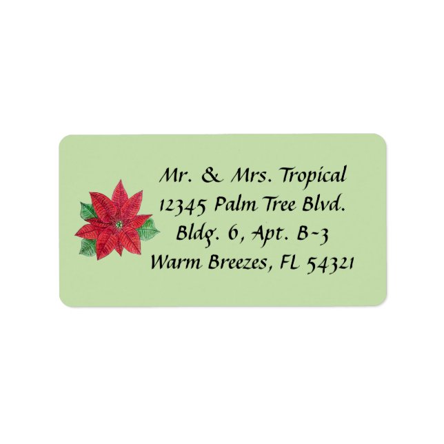 Customisable Poinsettia Address Labels - Mint (Front)