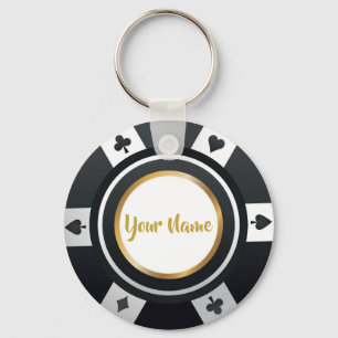 Customisable poker chip black white gold keychain