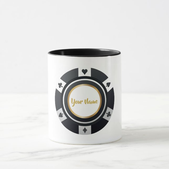 Customisable poker chip black white gold mug (Center)