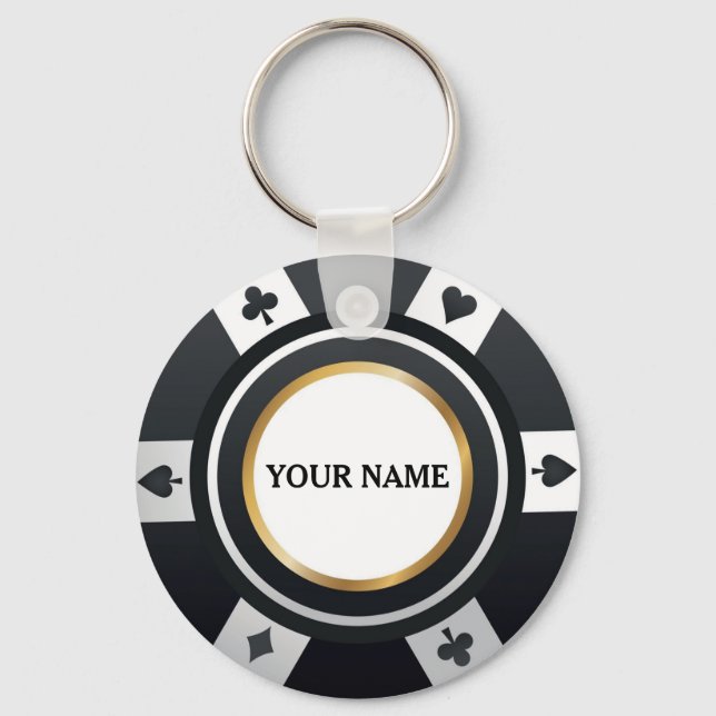 Customisable poker chip black white keychain (Front)