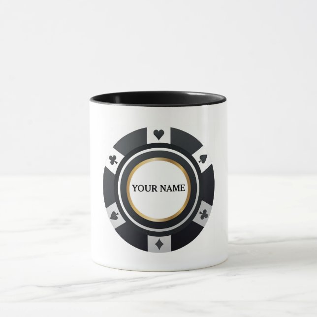 Customisable poker chip black white mug (Center)