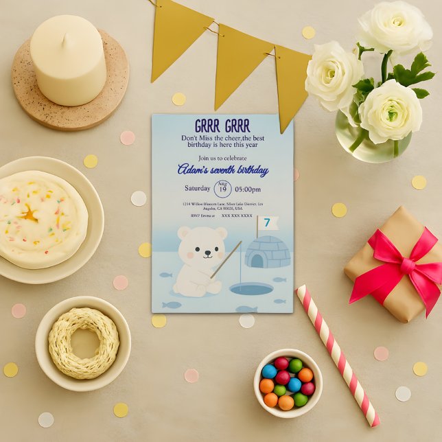 Customisable Polar Bear Birthday Invitation Card (Creator Uploaded)
