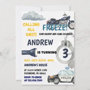 Customisable Police Cop kid birthday Party  Invitation