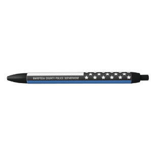 Customisable Police Department Name Thin Blue Line Black Ink Pen