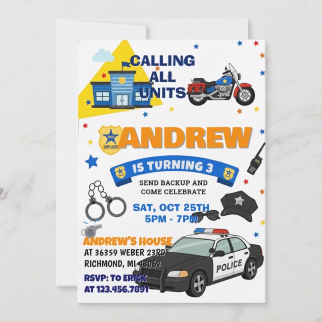 Customisable Police Officer Sheriff birthday  Invitation (Front)