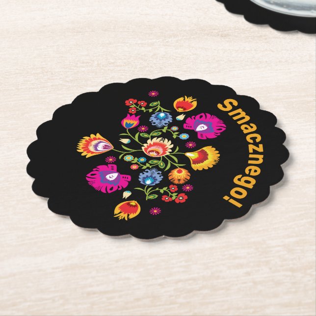 Customisable Polish folklore with pink flowers Paper Coaster (Angled)