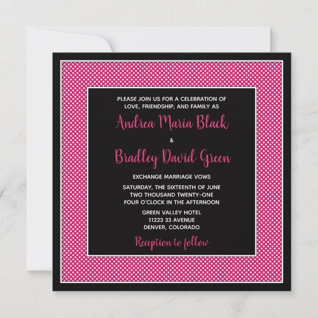 Customisable Polka Dot Wedding Invitation - Pink (Front)