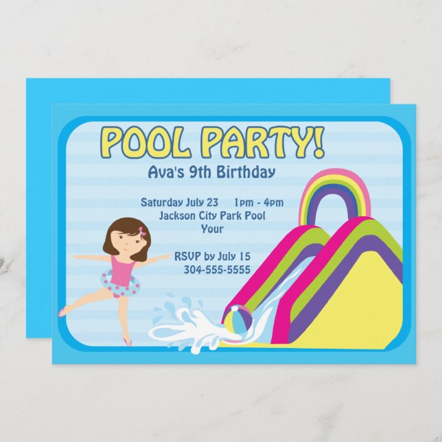 Customisable Pool Party Birthday Invitation (Front/Back)