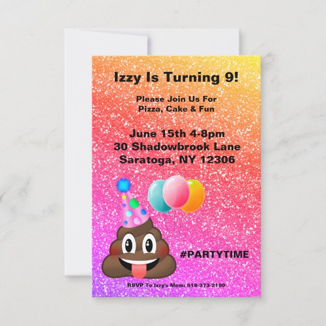 Customisable Poop Emoji Birthday Invitation (Front)