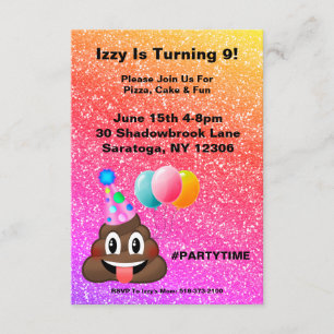 Customisable Poop Emoji Birthday Invitation
