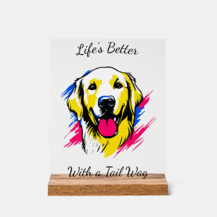 Customisable Pop Art Golden Retriever Design Acrylic Sign